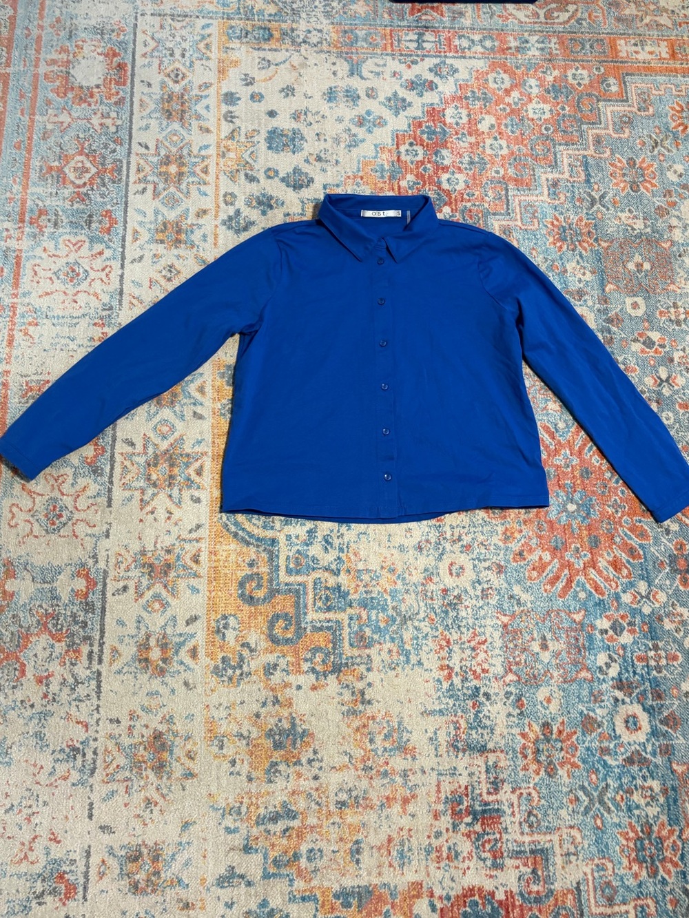 OST 100% cotton bright blue button down collared top
